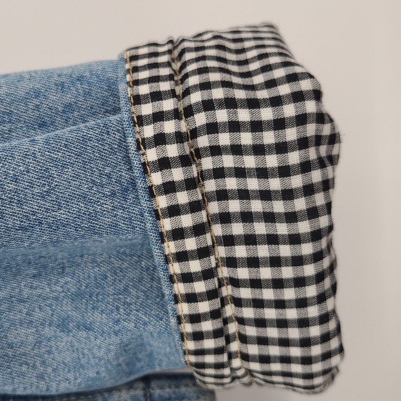 Shaver lake XL Blue  black white checkered sleeve lace pockets collared jacket - Picture 3 of 8